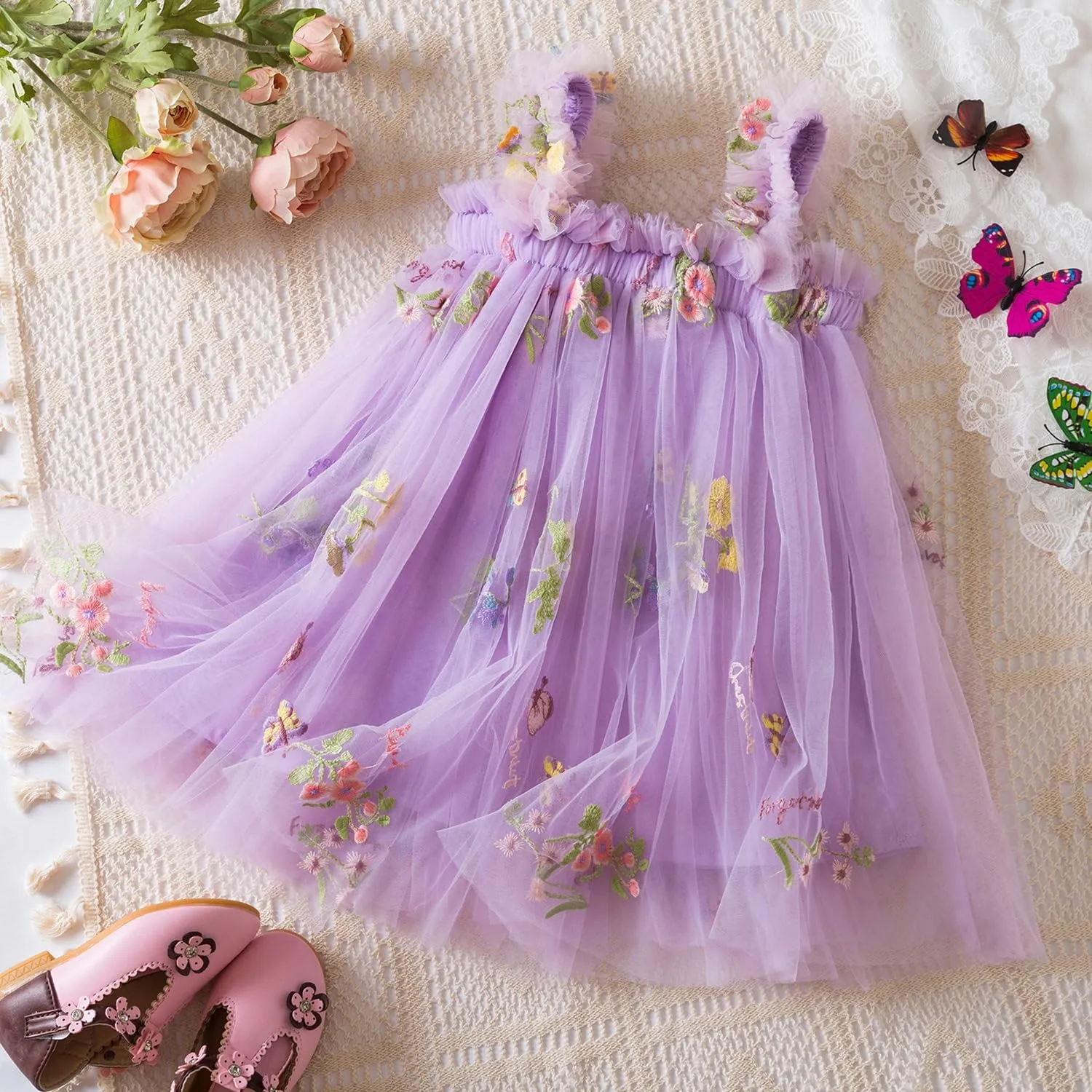 Nileafes Toddler Summer Dress Baby Girl Strap Floral A Line Dress Sleeveless Beach Butterfly Sundress for Toddler Girl