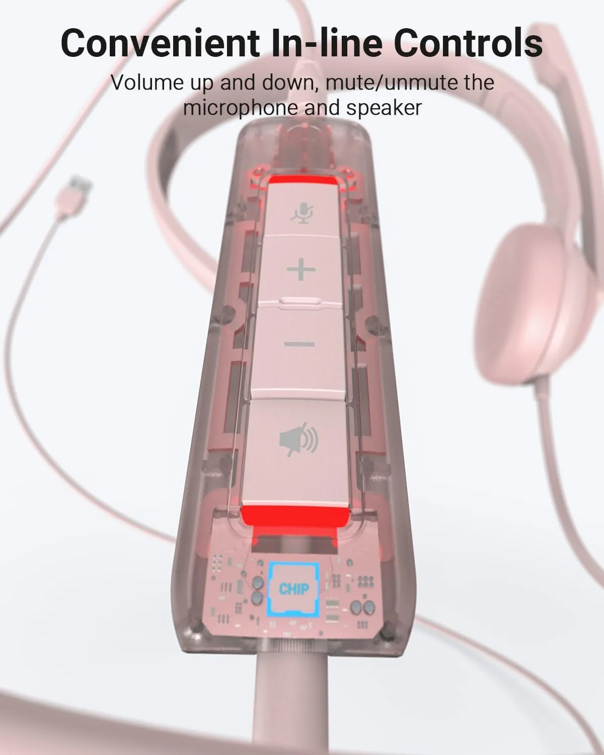 NUBWO HW02 USB Headset with Microphone Noise Cancelling &in-line Control, Ultra Comfort Computer Headphones for Laptop pc, On-Ear Wired Office Call Center Headset for Boom Skype Webinars (Pink)