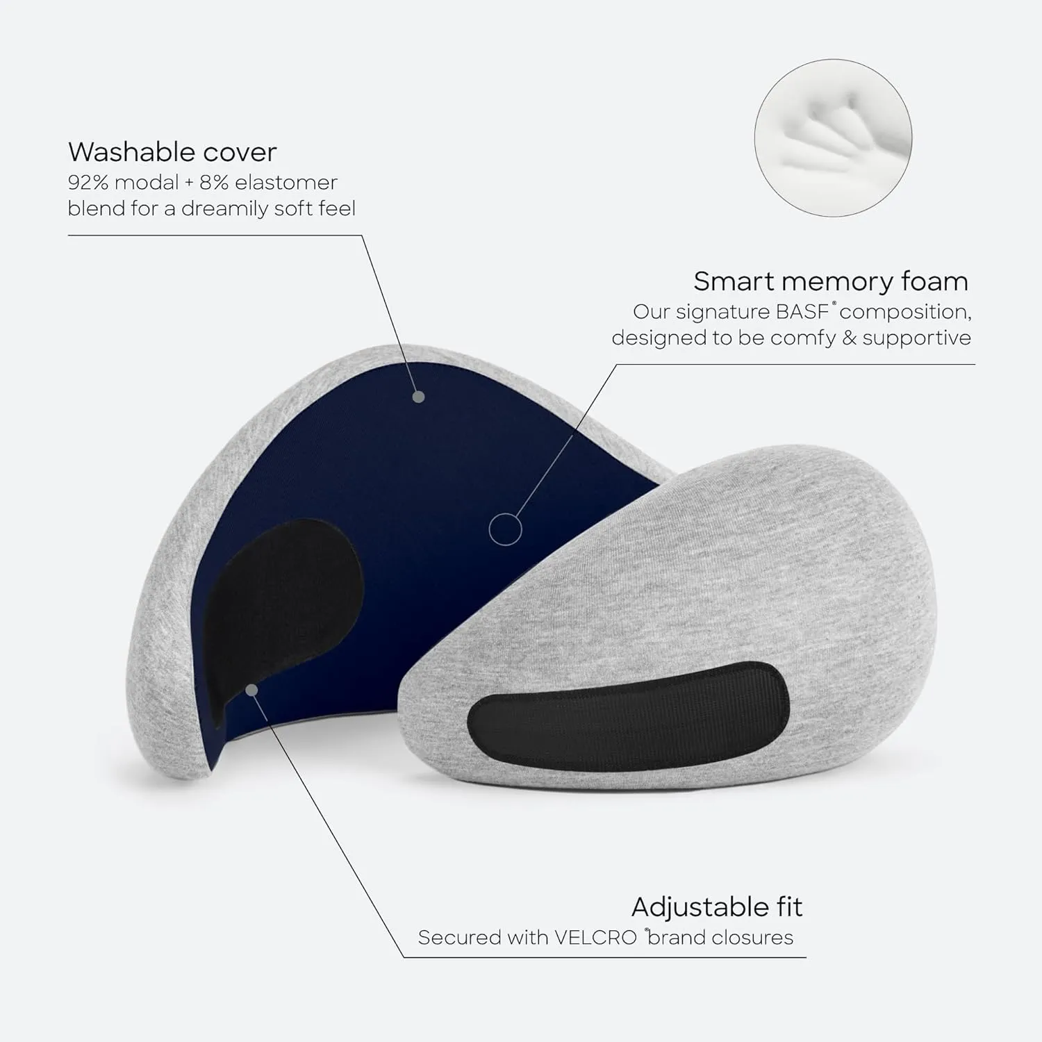 Ostrichpillow Go Neck Pillow, Travel Pillows for Airplanes, Premium Memory Foam Travel Pillow, 360 Ergonomic Design, Asymmetrical Sides, Travel Bag Included, Washable Modal Cover
