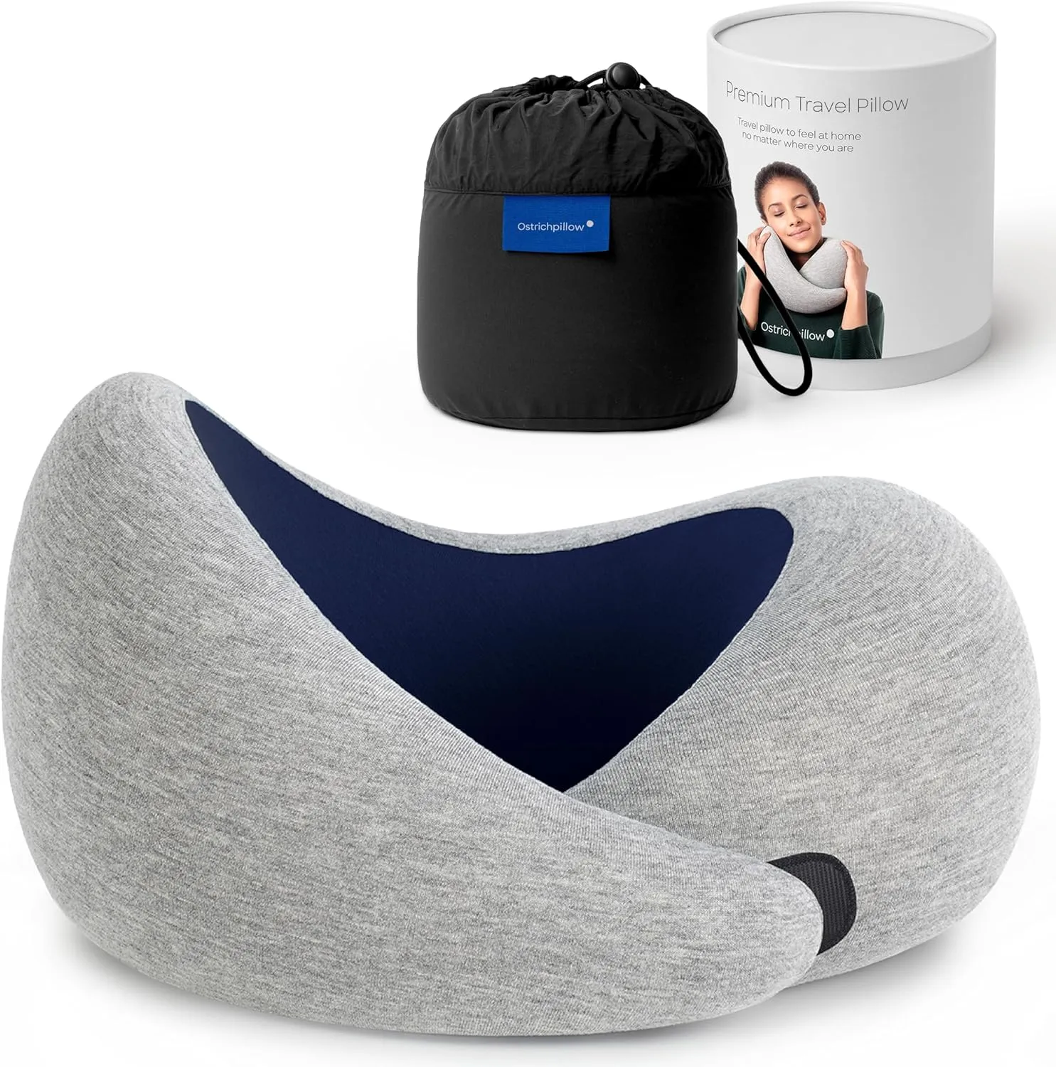 Ostrichpillow Go Neck Pillow, Travel Pillows for Airplanes, Premium Memory Foam Travel Pillow, 360 Ergonomic Design, Asymmetrical Sides, Travel Bag Included, Washable Modal Cover