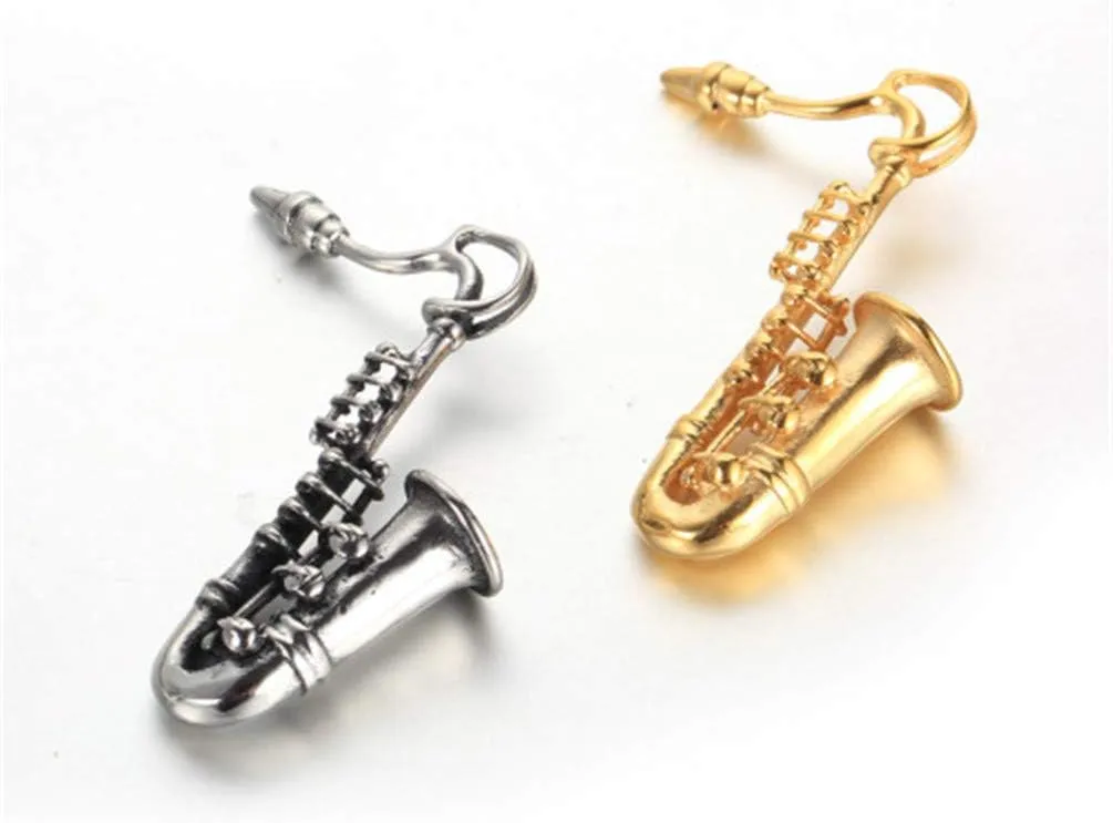 PAMTIER Unisex Stainless Steel Saxophone Musical Instruments Pendant Punk Necklace