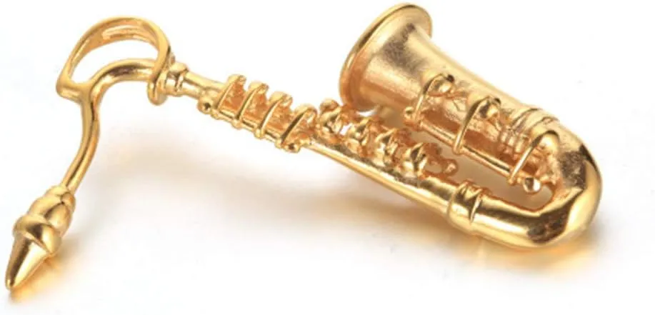PAMTIER Unisex Stainless Steel Saxophone Musical Instruments Pendant Punk Necklace