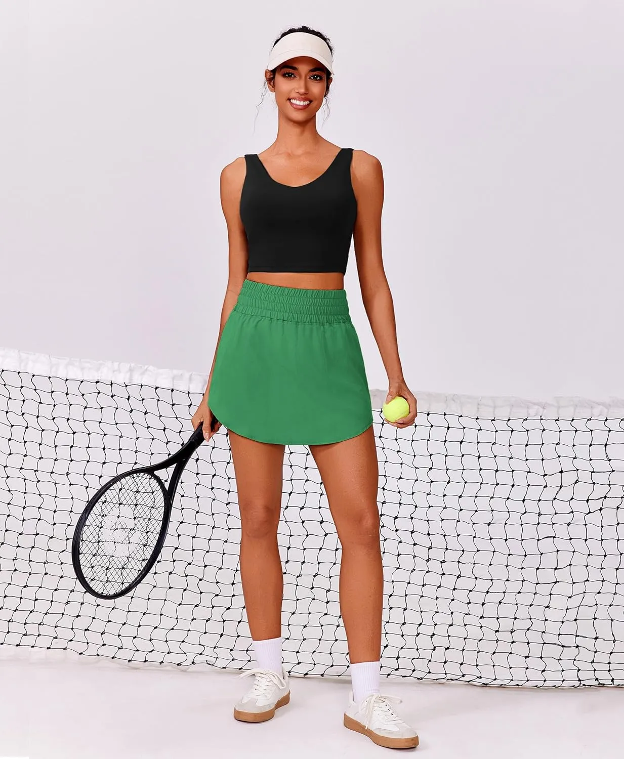 PINSPARK Golf Skirts for Women High Elastic Waisted Athletic Skort 2 Pockets Curved Hem Tennis Skirt for Pickleball Workout
