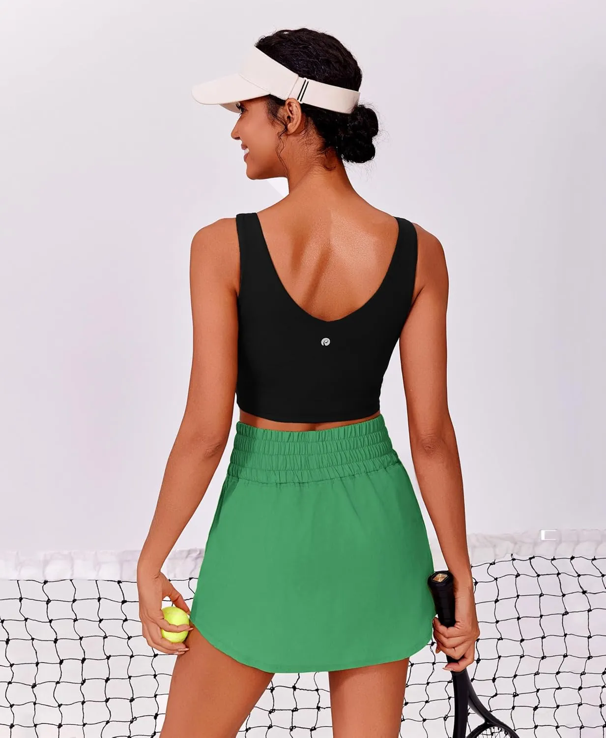 PINSPARK Golf Skirts for Women High Elastic Waisted Athletic Skort 2 Pockets Curved Hem Tennis Skirt for Pickleball Workout