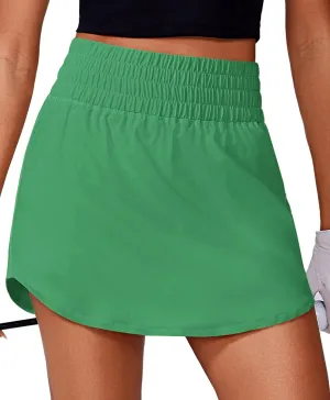 PINSPARK Golf Skirts for Women High Elastic Waisted Athletic Skort 2 Pockets Curved Hem Tennis Skirt for Pickleball Workout