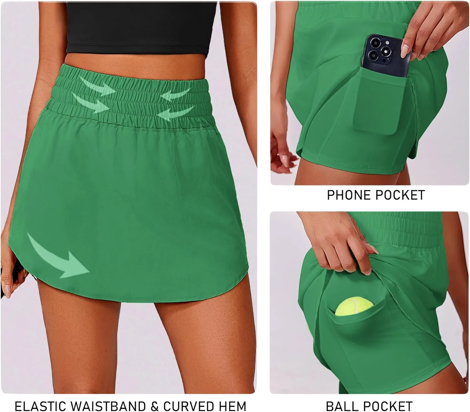 PINSPARK Golf Skirts for Women High Elastic Waisted Athletic Skort 2 Pockets Curved Hem Tennis Skirt for Pickleball Workout