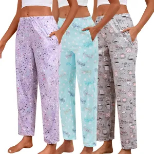 PNAEONG Pajama Pants Women 3 Pack Soft Cotton Lounge Pants Comfy Casual Pajama Bottoms with Elastic Waistband & Pockets
