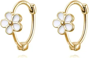 Reffeer Solid 925 Sterling Silver Flower Hoop Earrings Huggie for Women Teens Daisy Hoop Earrings Cartilage Helix Earrings