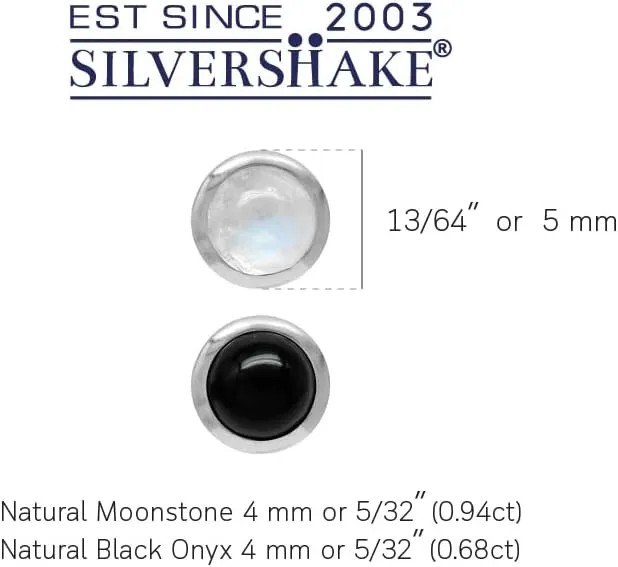 Silvershake 4MM Petite Round Shape Cabochon Gemstones White Gold Plated or Yellow Gold Plated 925 Sterling Silver Stud Post Birthstone Earrings Jewelry for Women or Teens Second or third Hole Piercing