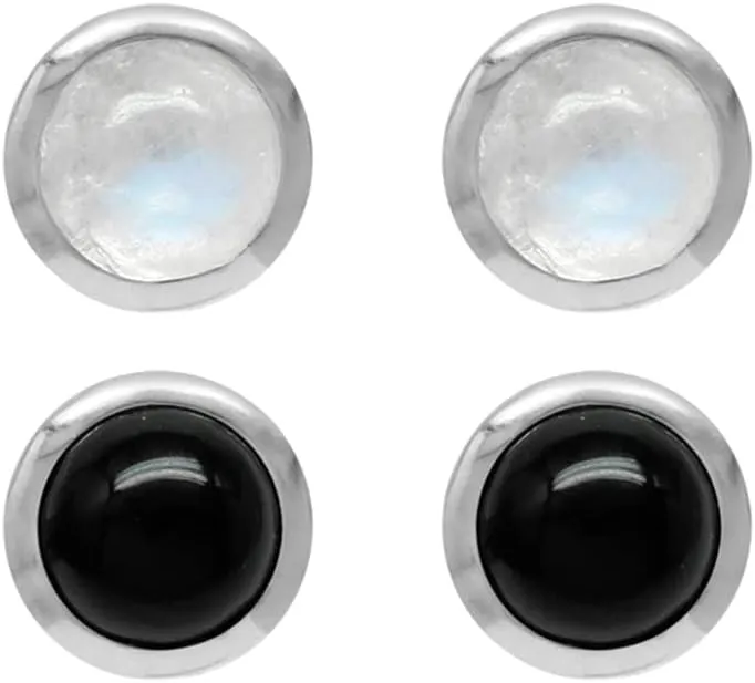 Silvershake 4MM Petite Round Shape Cabochon Gemstones White Gold Plated or Yellow Gold Plated 925 Sterling Silver Stud Post Birthstone Earrings Jewelry for Women or Teens Second or third Hole Piercing