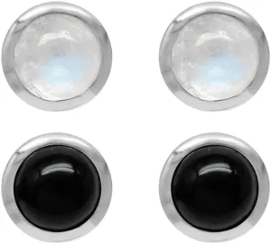 Silvershake 4MM Petite Round Shape Cabochon Gemstones White Gold Plated or Yellow Gold Plated 925 Sterling Silver Stud Post Birthstone Earrings Jewelry for Women or Teens Second or third Hole Piercing