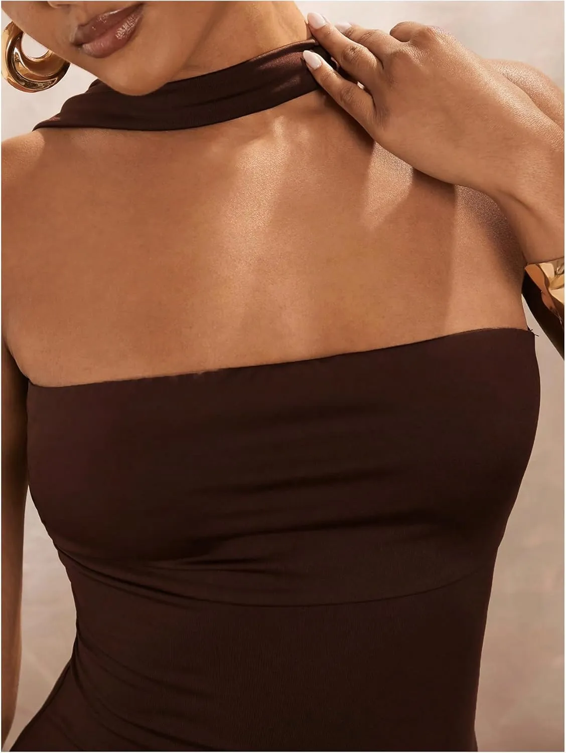 SOLY HUX Women's Sleeveless Halter Bodysuit Open Back Body Suits Sexy Party Slim Fit Backless Tops