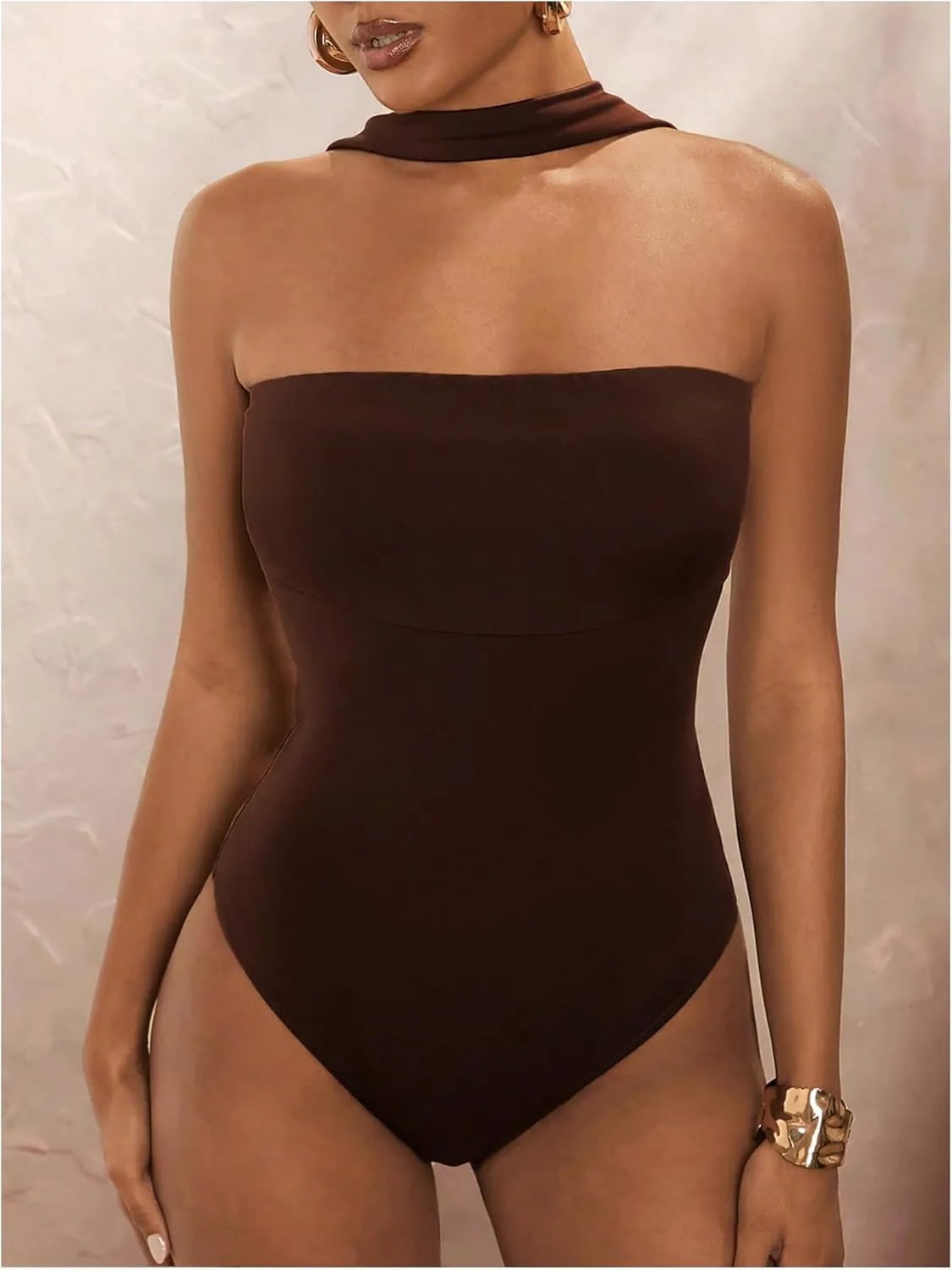 SOLY HUX Women's Sleeveless Halter Bodysuit Open Back Body Suits Sexy Party Slim Fit Backless Tops