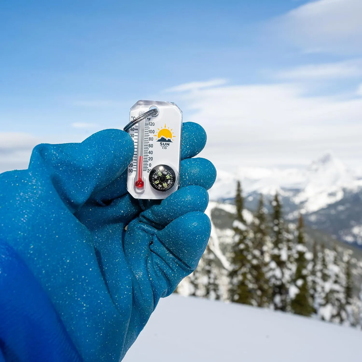 Sun Company Therm-o-Compass | Multi-Functional Zipper Pull Compass & Thermometer with Wind Chill Chart | Ideal for Camping, Hiking, and Outdoor Navigation