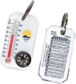 Sun Company Therm-o-Compass | Multi-Functional Zipper Pull Compass & Thermometer with Wind Chill Chart | Ideal for Camping, Hiking, and Outdoor Navigation
