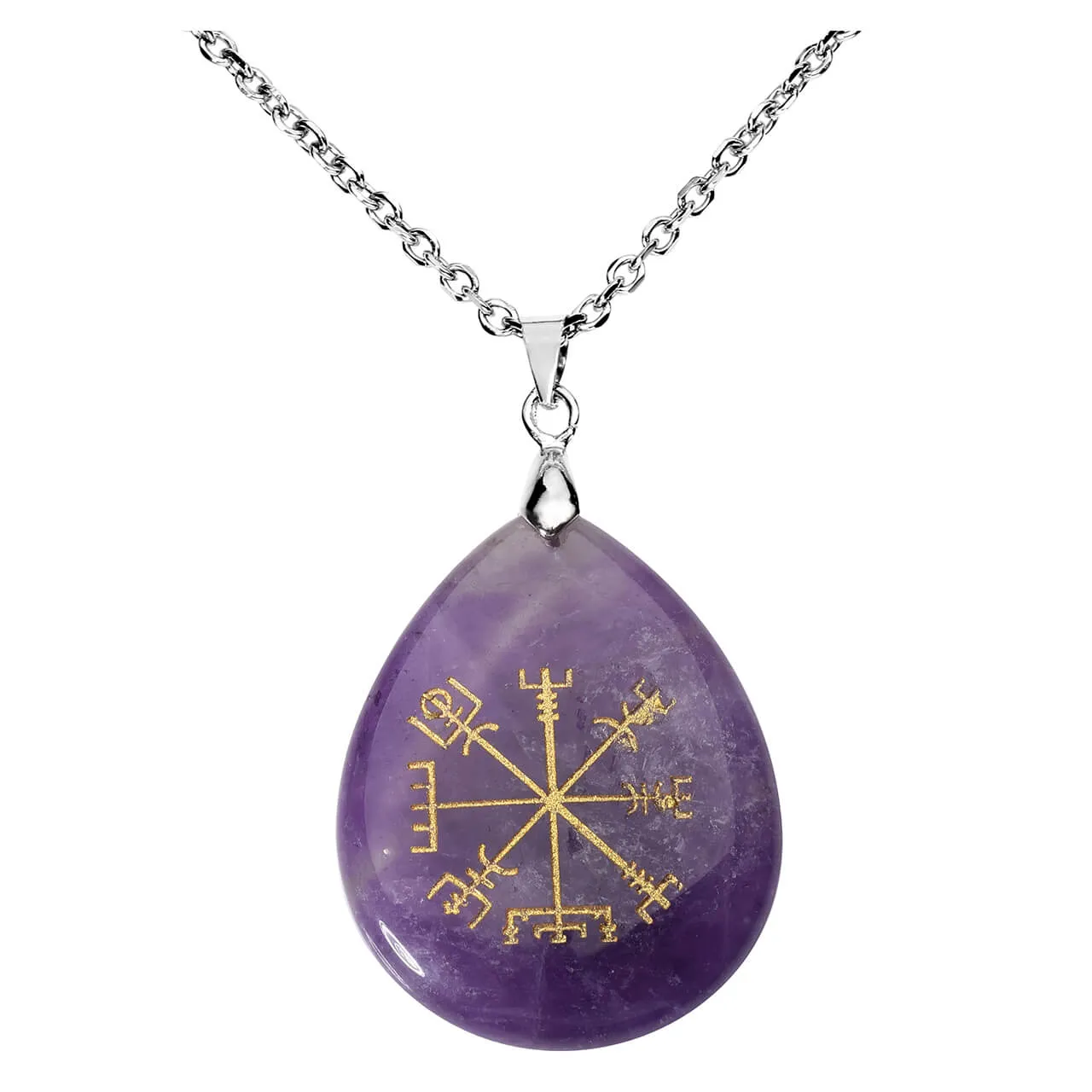 Viking Compass Vegvisir Healing Crystal Teardrop Pendant Necklace | Jovivi