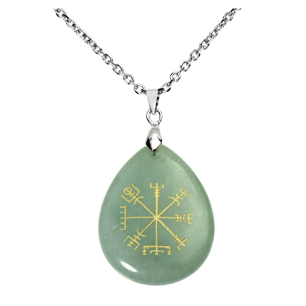 Viking Compass Vegvisir Healing Crystal Teardrop Pendant Necklace | Jovivi