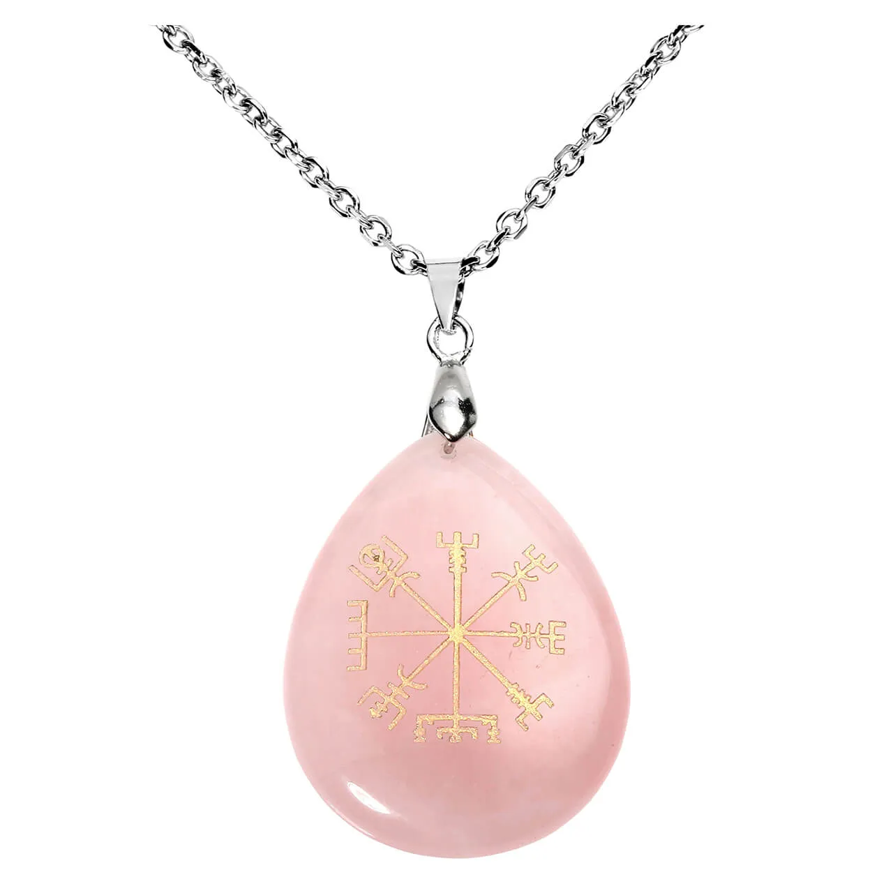 Viking Compass Vegvisir Healing Crystal Teardrop Pendant Necklace | Jovivi