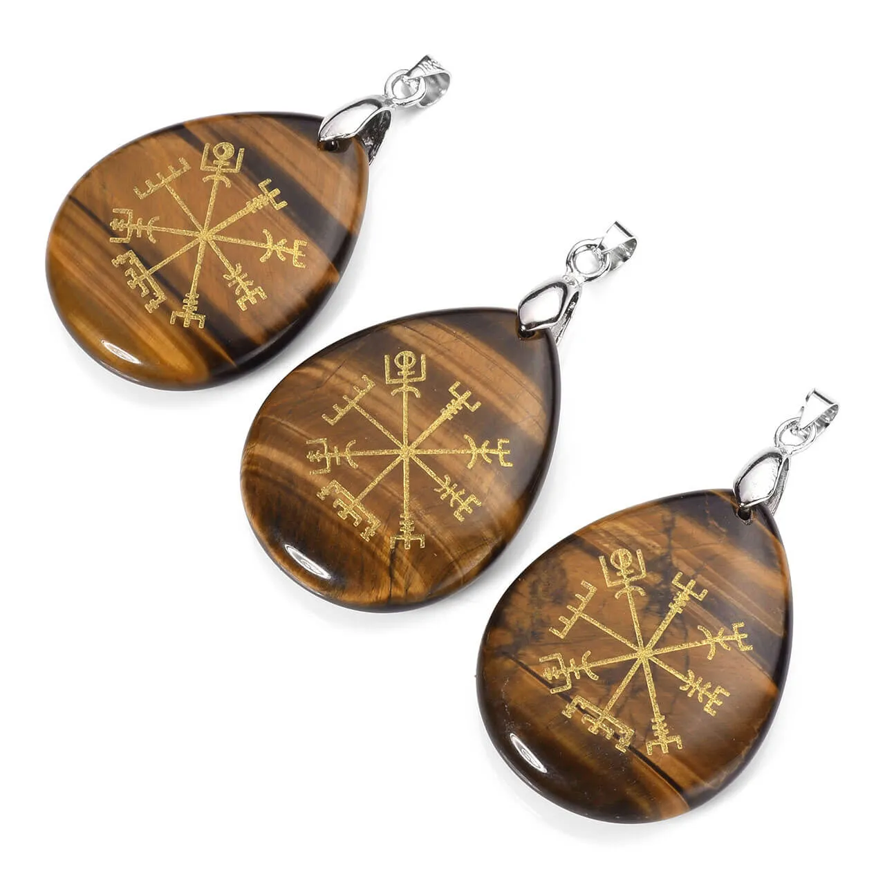 Viking Compass Vegvisir Healing Crystal Teardrop Pendant Necklace | Jovivi