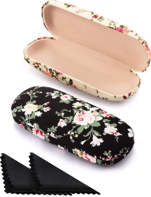 Weewooday 2 pcs hard shell glasses case Flower Glasses for Women Floral Retro Portable Eyeglass Box