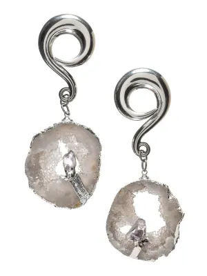 White Geode Slice Purple Stone Center Hook Hangers