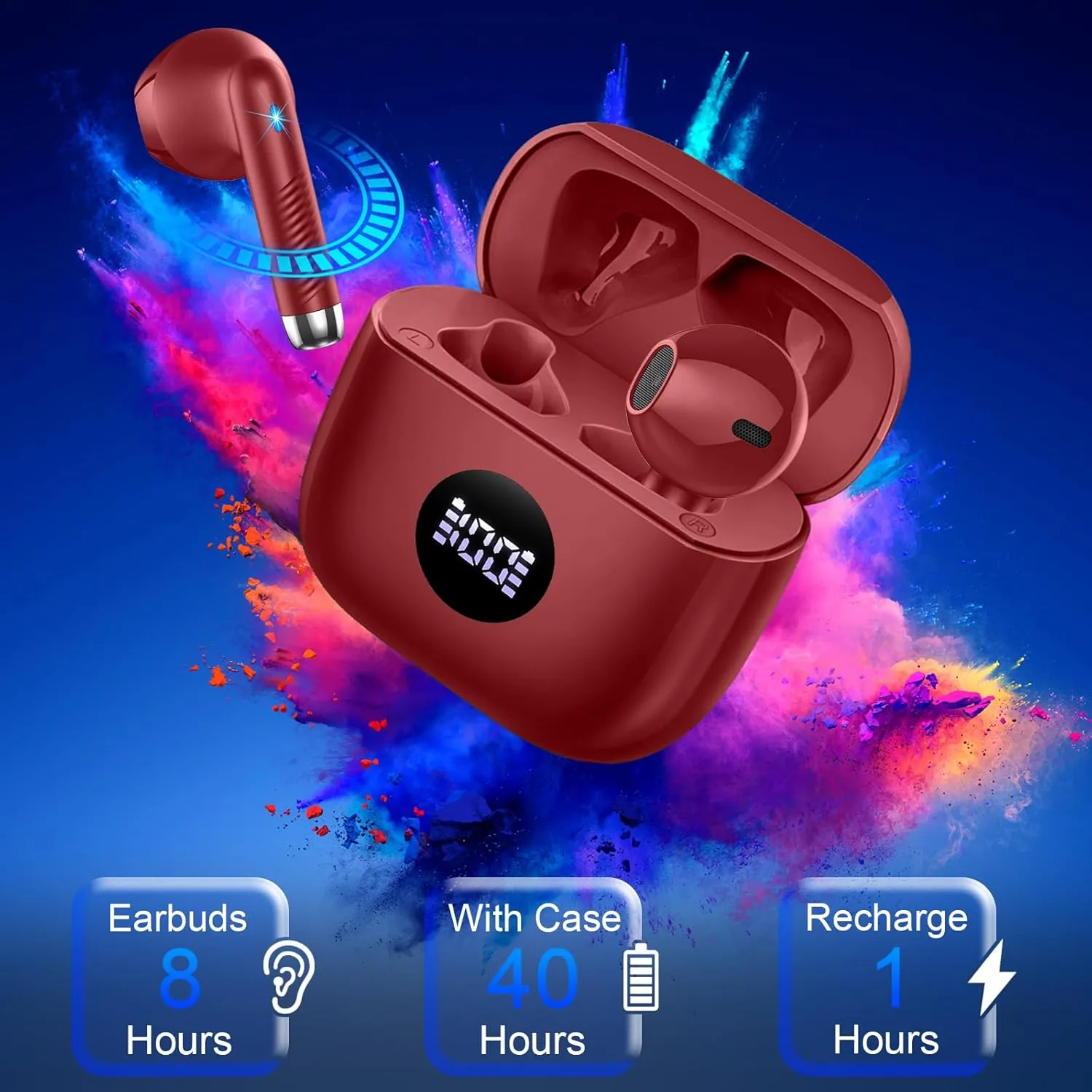 Wireless Earbuds, Bluetooth 5.4 Earbuds Stereo Bass, Bluetooth Headphones in Ear Noise Cancelling Mic, USB C Sports Earphones IP7 Waterproof, 40H Playtime Mini Charging Case Ear Buds for Android iOS