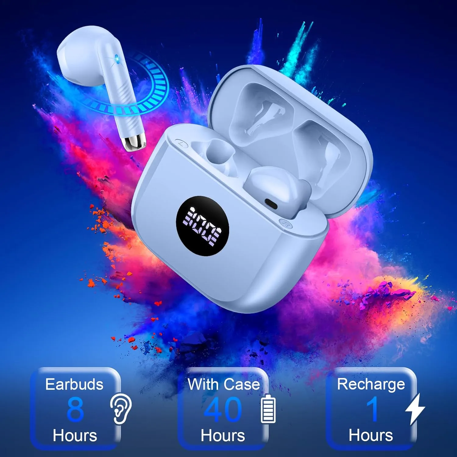 Wireless Earbuds, Bluetooth 5.4 Earbuds USB C Stereo Bass, Bluetooth Headphones in Ear Noise Cancelling Mic, Sports Earphones IP7 Waterproof, 40H Playtime Mini Charging Case Ear Buds for Android iOS