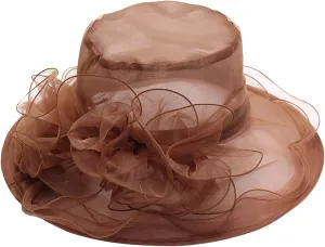 Women's Kentucky-Derby Hats Organza Church Fascinator Bridal Tea Party Wedding Hat Wide Brim Dress Hat Summer Sunhat