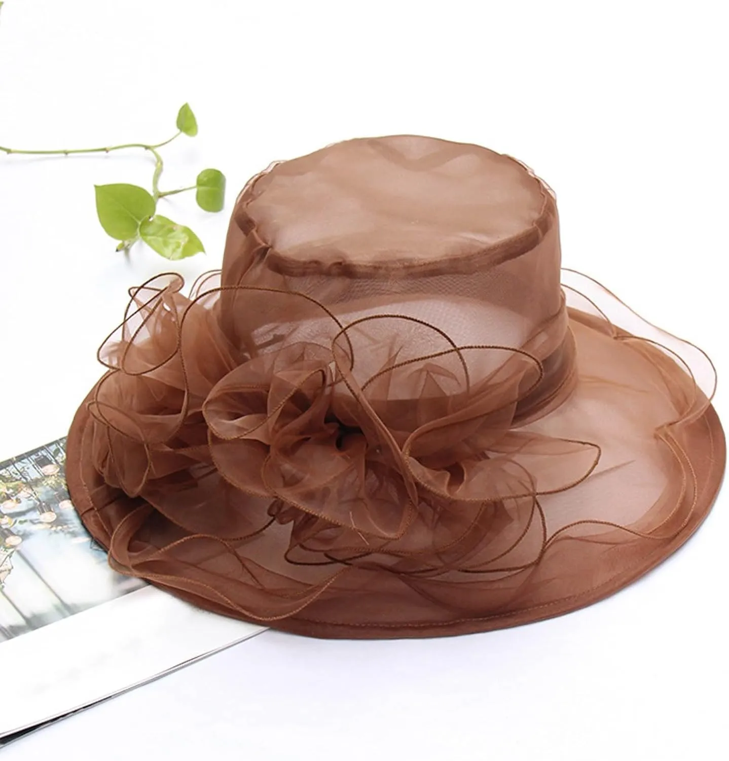 Women's Kentucky-Derby Hats Organza Church Fascinator Bridal Tea Party Wedding Hat Wide Brim Dress Hat Summer Sunhat